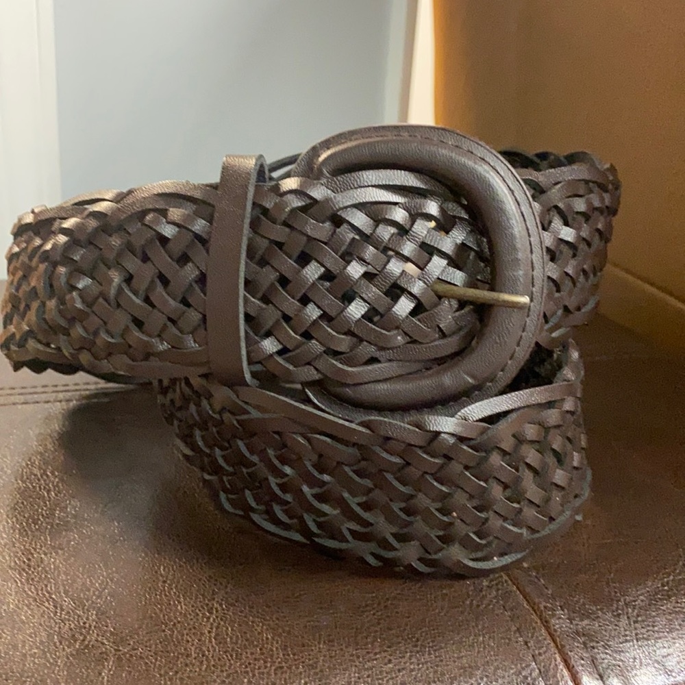 Dark Brown synthetic leather woven belt - Size Large
